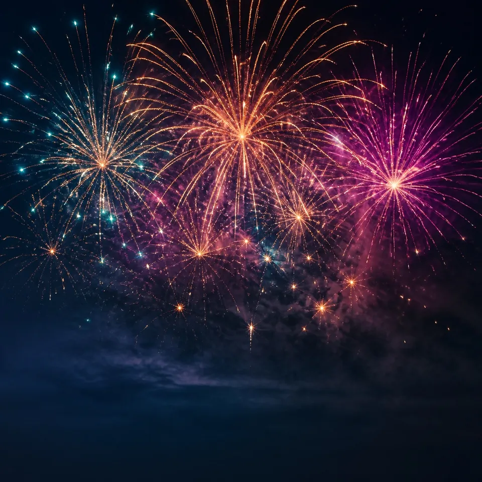 Colorful fireworks in a night sky