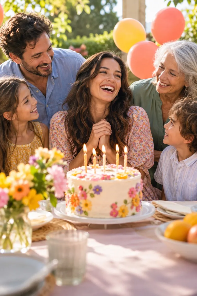 An AI-created family celebrating a birthday